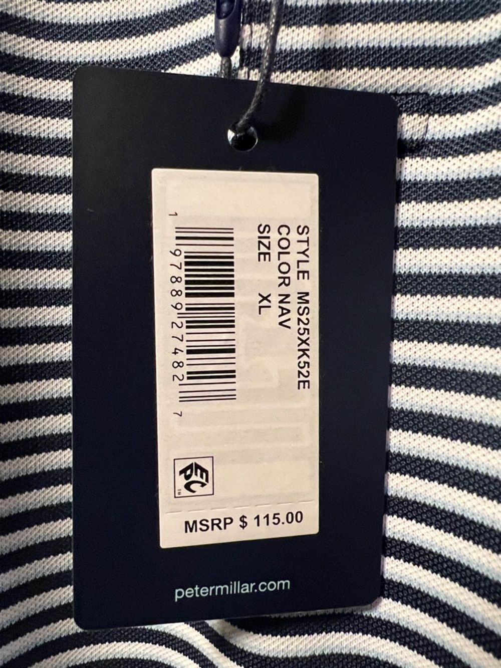 Brand New Peter Millar Crown Crafted Stretch Classic Navy & White Striped Polo! - Picture 7 of 12